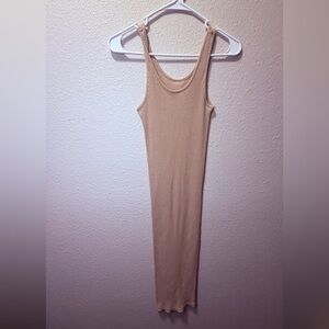Body Contouring Skin Tight Elegant Tan Ribbed Knit Dress